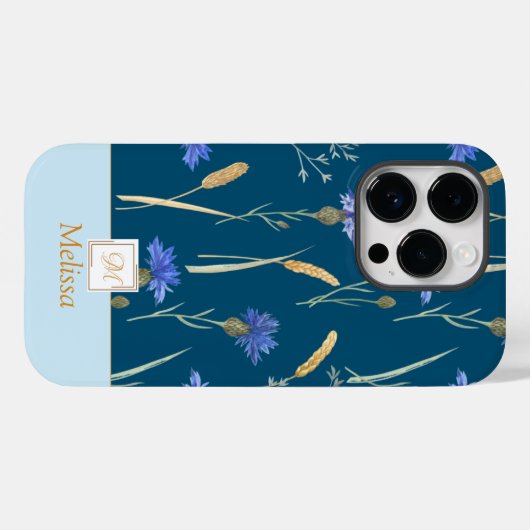 Blauw Bloemen Wildbloem Monogram Case-Mate iPhone Case (Achterkant (horizontaal))