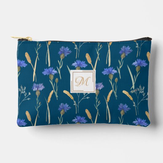 Blauw Bloemen Wildbloem Monogram Etui (Voorkant)