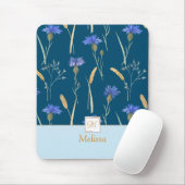 Blauw Bloemen Wildbloem Monogram Muismat (Met muis)