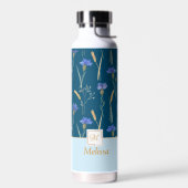 Blauw Bloemen Wildbloem Monogram Waterfles (Links)