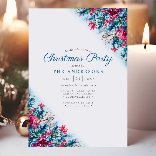 Blauw Bloemen Winter Foliage Kerstfeest Kaart