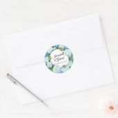 Blauw Bloemen Wit Hydrangea Blad Damast Bruiloft Ronde Sticker (Envelop)