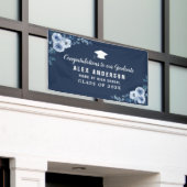Blauw Bloemen Wit Tekst afstuderen Banner (Buitenkant Gebouw)