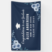 Blauw Bloemen Wit Tekst afstuderen Banner (Verticaal)