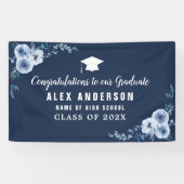 Blauw Bloemen Wit Tekst afstuderen Banner (Horizontaal)