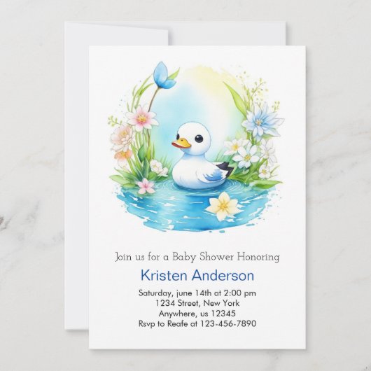 Blauw Bloemen Zalig Duck Boy Baby shower Kaart (Voorkant)