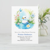 Blauw Bloemen Zalig Duck Boy Baby shower Kaart (Staand voorkant)