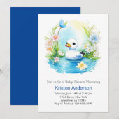 Blauw Bloemen Zalig Duck Boy Baby shower Kaart (Voorkant / Achterkant)