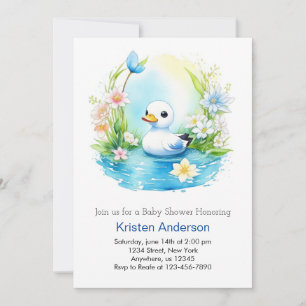 Blauw Bloemen Zalig Duck Boy Baby shower Kaart