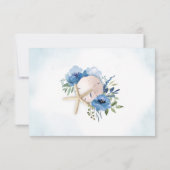 Blauw Bloemen Zand Dollar Strand Bruiloft Uitnodig Kaart (Achterkant)