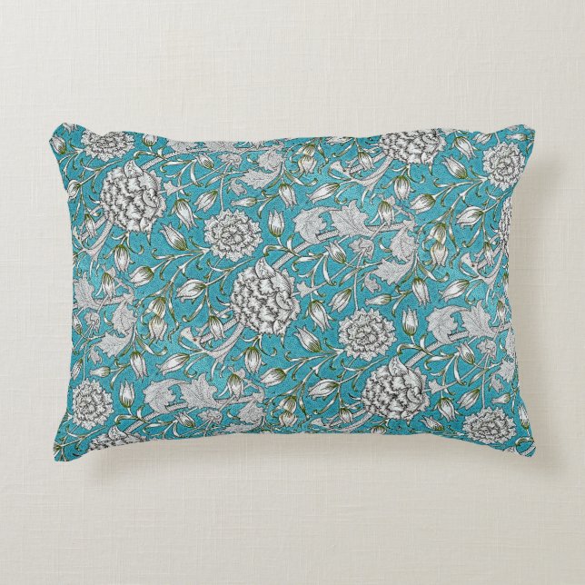  Blauw Bloemen Zilver Bladbloemen Accent Kussen (Voorkant)