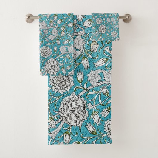  Blauw Bloemen Zilver Bladbloemen Bad Handdoek (Insitu)