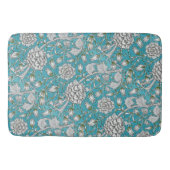  Blauw Bloemen Zilver Bladbloemen Badmat (Voorkant)