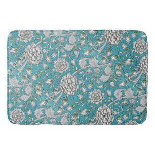 Blauw Bloemen Zilver Bladbloemen Badmat