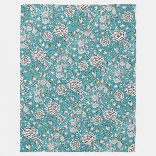  Blauw Bloemen Zilver Bladbloemen Fleece Deken (Voorkant)