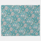Blauw Bloemen Zilver Bladbloemen Fleece Deken (Voorkant (Horizontaal))