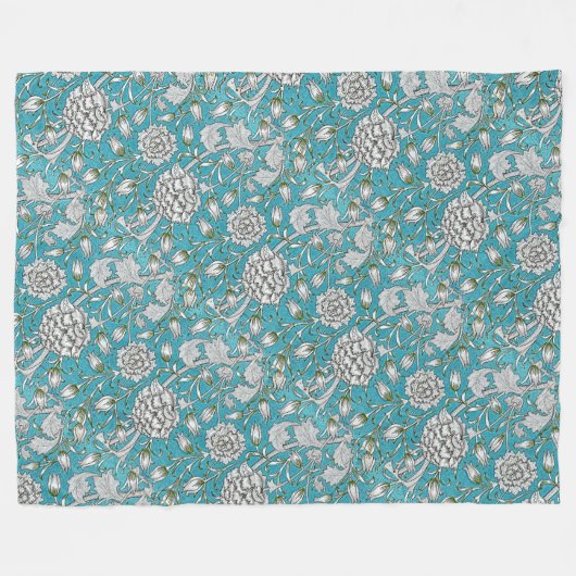  Blauw Bloemen Zilver Bladbloemen Fleece Deken (Voorkant (Horizontaal))