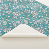 Blauw Bloemen Zilver Bladbloemen Sherpa Deken (3/4)