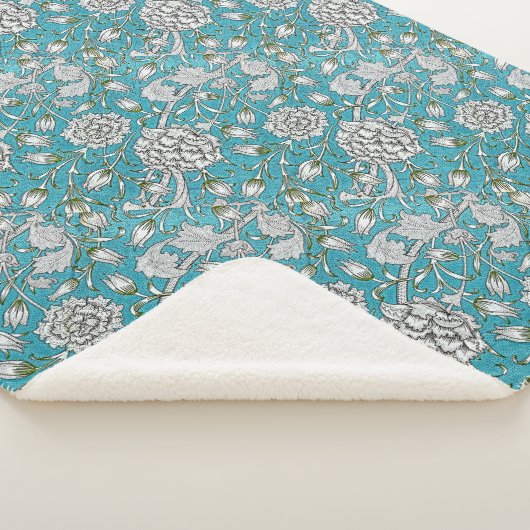  Blauw Bloemen Zilver Bladbloemen Sherpa Deken (3/4)