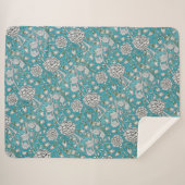 Blauw Bloemen Zilver Bladbloemen Sherpa Deken (Voorkant (horizontaal))