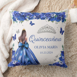 Blauw Bloemen Zilver Prinses Tiara Quinceanera Kussen