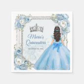 Blauw Bloemen Zilveren Kroon Quinceañera Papier Servet (Voorkant)