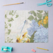 Blauw Bloemen Zonnebloem W Dragonfly N Script Tissuepapier (Craft)