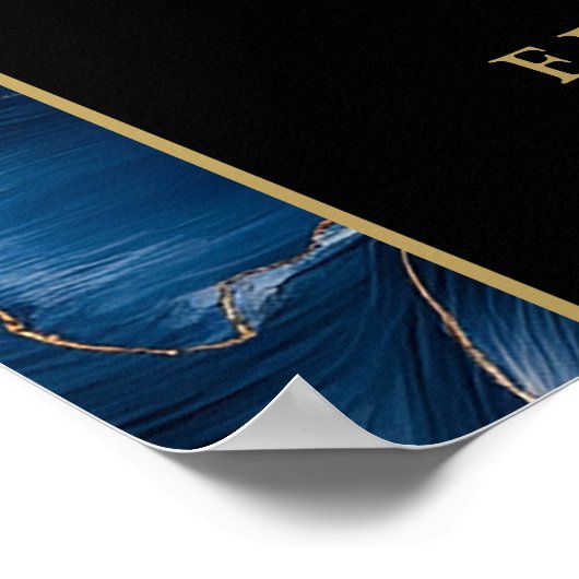 Blauw Bloemen Zwart en Goud 50ste Jubileum Teken Poster (Hoek)