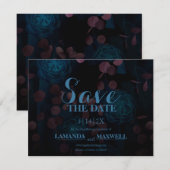 Blauw Bloemen Zwart Gotisch Bruiloft Save The Date (Voorkant / Achterkant)