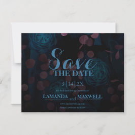 Blauw Bloemen Zwart Gotisch Bruiloft Save The Date