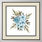  Blauw Bloemen Zwart Lijnen Bord Beige Border Poster (Voorkant)