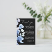 Blauw Bloemen Zwart-wit Bruiloft Dank u Plaatskaartje (Staand voorkant)