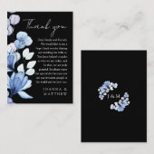 Blauw Bloemen Zwart-wit Bruiloft Dank u Plaatskaartje (Voorkant / Achterkant)