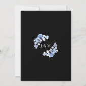 Blauw Bloemen Zwart-wit Monogram Bruiloft Kaart (Achterkant)