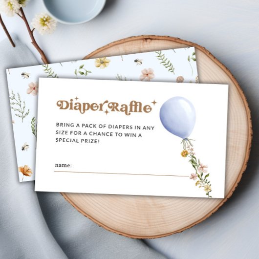 Blauw Bloemenballonluier Raffle Baby shower Informatiekaartje