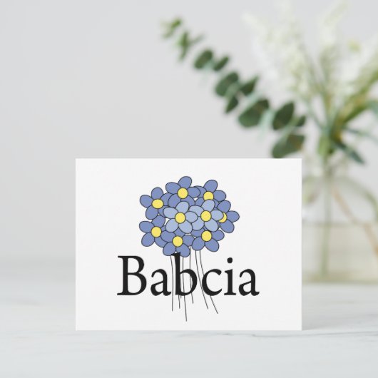  blauw bloemenblauw Babcia T-shirt Briefkaart (Staand voorkant)