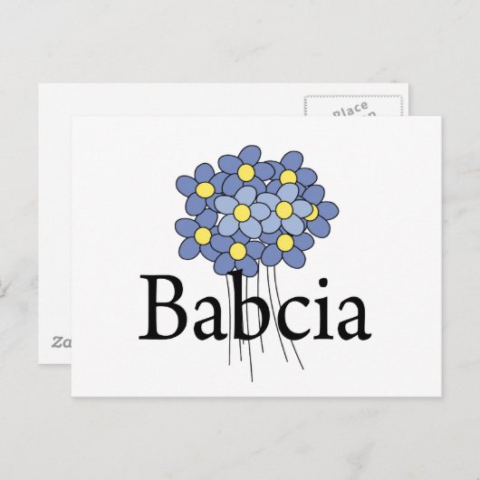  blauw bloemenblauw Babcia T-shirt Briefkaart (Voorkant / Achterkant)