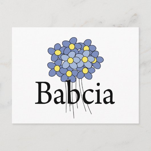  blauw bloemenblauw Babcia T-shirt Briefkaart (Voorkant)