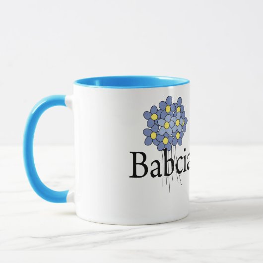 blauw bloemenblauw Babcia T-shirt Mok (Links)