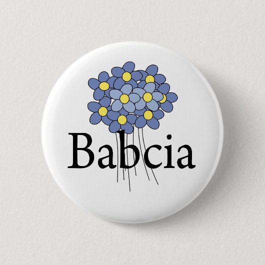  blauw bloemenblauw Babcia T-shirt Ronde Button 5,7 Cm (Voorkant)