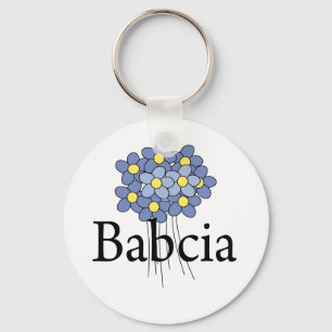  blauw bloemenblauw Babcia T-shirt Sleutelhanger