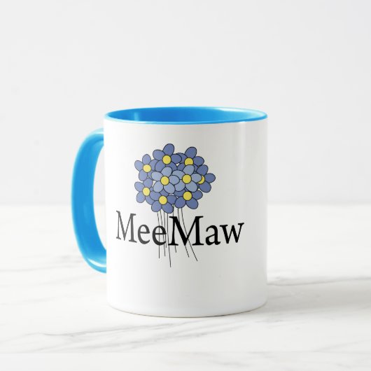  blauw bloemenblauw MeeMaw T-shirt Mok (Voorkant links)