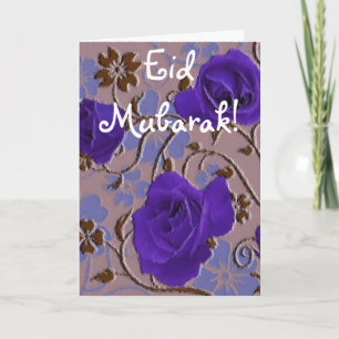 Blauw bloemenboeket Eid Mubarak Feestdagen Kaart