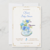 Blauw bloemenboeket vogel baby shower kaart (Voorkant)