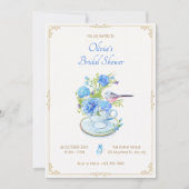 Blauw bloemenboeket vogel vrijgezellenfeest kaart (Voorkant)