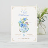 Blauw bloemenboeket vogel vrijgezellenfeest kaart (Staand voorkant)