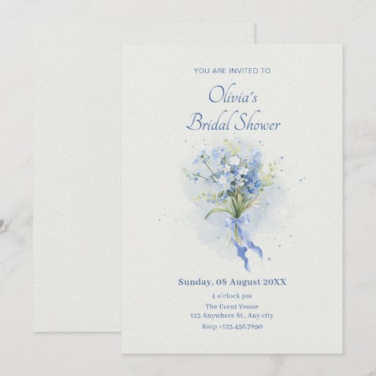 Blauw bloemenboeket vrijgezellenfeest kaart (Voorkant / Achterkant)