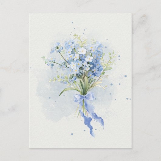 Blauw bloemenboeket waterverf kunst briefkaart (Voorkant)