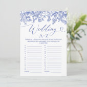 blauw bloemenbruiloft A-Z Vrijgezellenfeest spel Kaart (Staand voorkant)