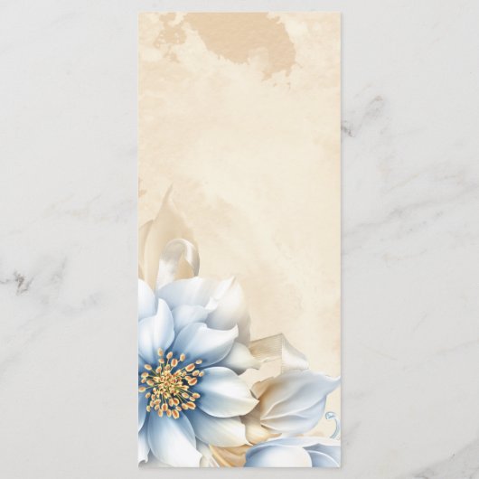 Blauw bloemenbruiloft Menu (Achterkant)